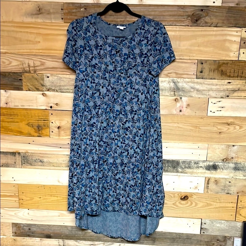 LulaRoe size XXS Gray with Minnie Mouse with Blue Bows Carly High-Low Dress